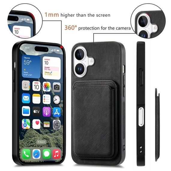 Synthetic Leather iPhone 17 Case with Detachable MagSafe Compatible Card Holder - Black