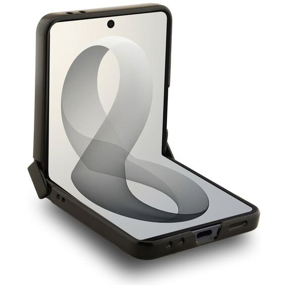 Etui Guess Magnetic Ring Stand Grained Classic Logo MagSafe na Samsung Galaxy Z Flip 8 - beżowe