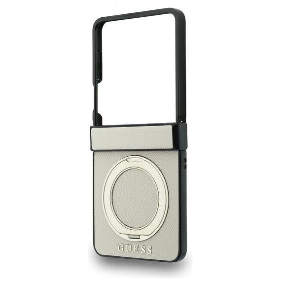 Etui Guess Magnetic Ring Stand Grained Classic Logo MagSafe na Samsung Galaxy Z Flip 8 - beżowe