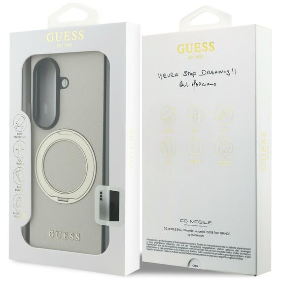 Etui Guess Magnetic Ring Stand Grained Classic Logo MagSafe na Samsung Galaxy Z Fold 8 Ultra - beżowe