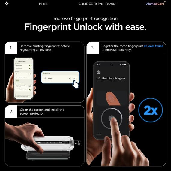 Spigen Glas.tR EZ Fit Pro HD 2-Pack Privacy Tempered Glass for Google Pixel 10/11