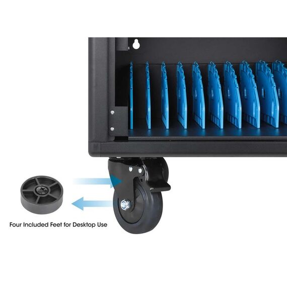 Manhattan Laptop Charging Cabinet Desktop (or trolley) via USB-C 65W 16" 12-bay, Suitable for USB-C laptops (to 16"), iPads, MacBooks, Chromebooks, other USB-C devices, Bays 395x32.5x290mm, USB-C charging cables included,Cart, UK & EU