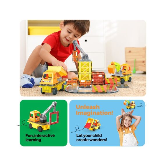 Picasso Tiles - Magnetic Tiles 5-in-1 Construction Vehicle Builder Set 50pcs (PTU06) /