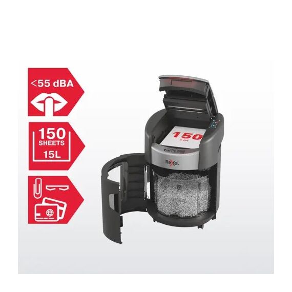 Rexel ShredMax AutoFeed+ 150X paper shredder, P4, 150 sheets, 15-litre waste bin