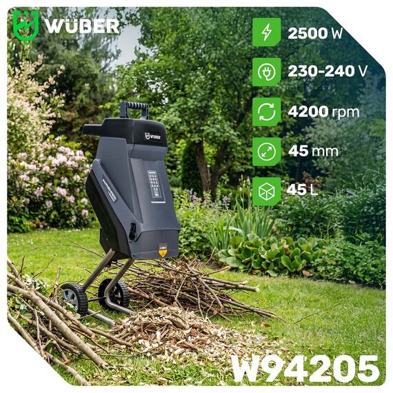 Electric blade branch shredder 2500 W 45 L W94205 WUBER