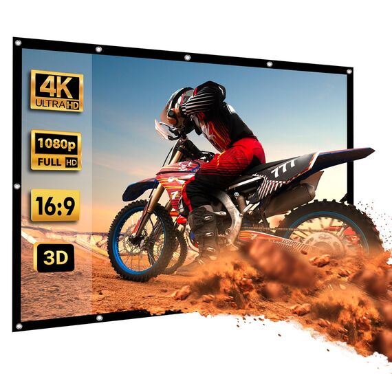Maclean MC-980 Projection Screen, 84", 177x99cm, 25mm 16:9 Border, Tension Hooks, White