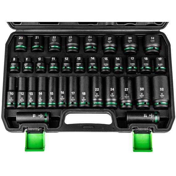 Set of long impact sockets 35 pieces 1/2" hexagonal WUBER