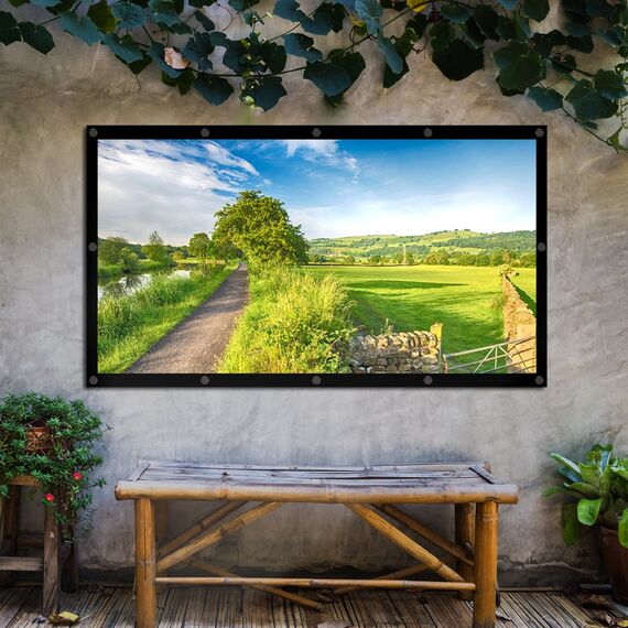 Maclean MC-980 Projection Screen, 84", 177x99cm, 25mm 16:9 Border, Tension Hooks, White