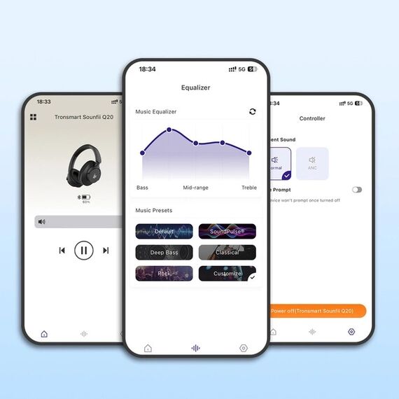 Tronsmart SOUNFII Q20S Hybrid ANC Wireless Headphones with Active Noise Cancelling - White - OUTLET