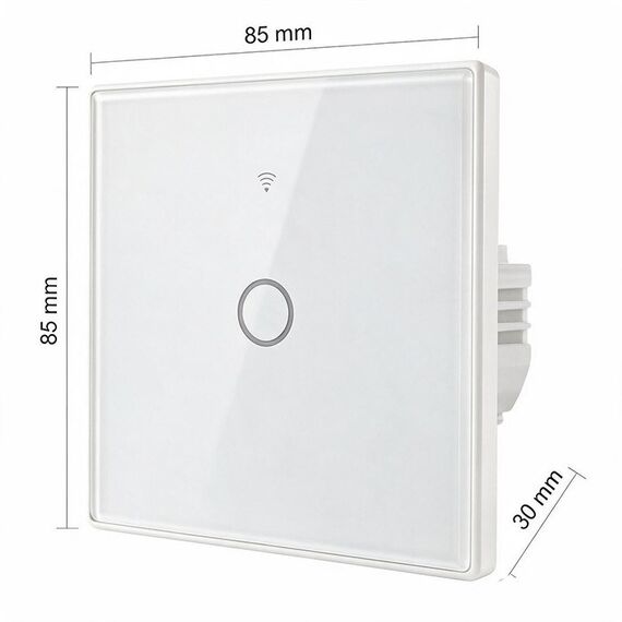 Qoltec 52715 Smart Touch 1-Gang Light Switch | Wi-Fi | Timer | Tuya | Smart Life | Tempered Glass | White