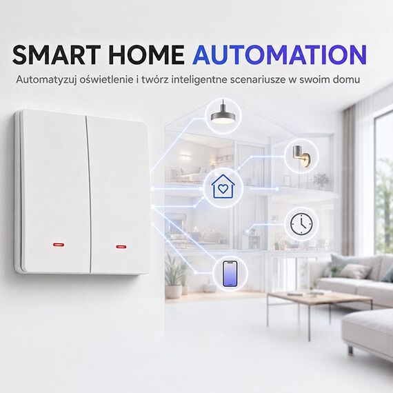 Qoltec 52706 Smart 2-Gang Light Switch | Wi-Fi | Timer | Tuya | Smart life | White