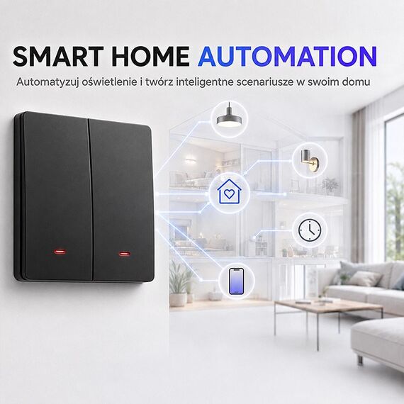 Qoltec 52708 Smart 2-Gang Light Switch | Wi-Fi | Timer | Tuya | Smart life | Black