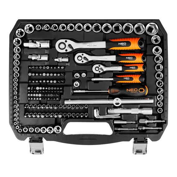 NEO TOOLS Socket Set 1/2", 1/3", 220 pcs, Satin Finish