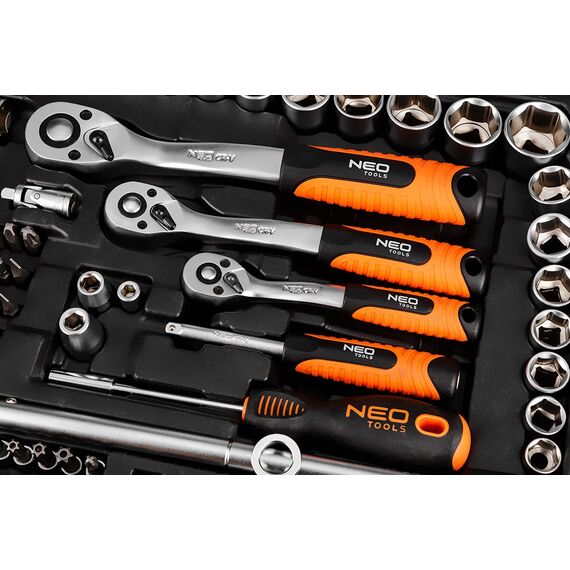 NEO TOOLS Socket Set 1/2", 1/3", 220 pcs, Satin Finish