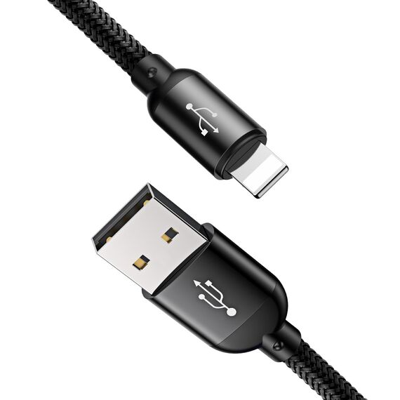 Baseus Three Primary Colors 3in1 USB-A - micro USB / Lightning / USB-C 3.5A cable 0.3 m - black - OUTLET