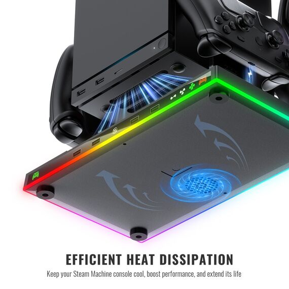 iMP Tech - DLX+LED Multi-function Charge, Cool and Store Stand for Steam Machine - Black and Grey / PC