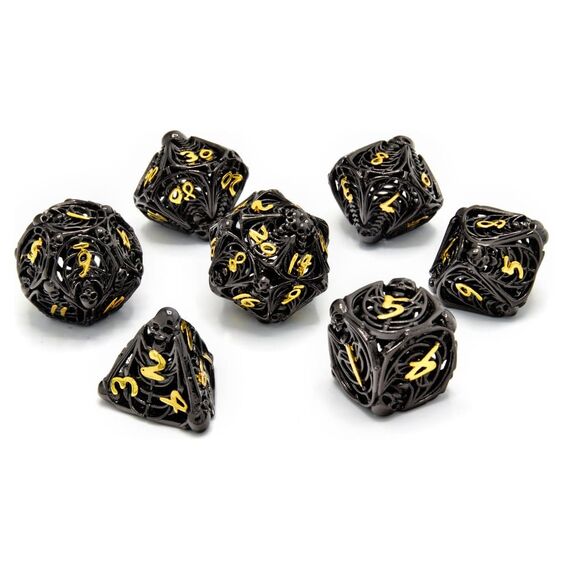 CritStones Hollow Metal Dice Set Soulreaper Gold (7)
