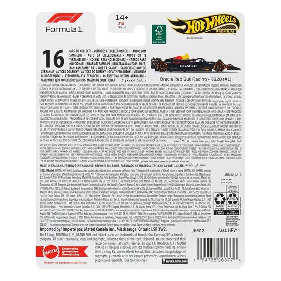 Formula 1 Hot Wheels Premium Diecast Vehicle 1/64 Oracle Red Bull Racing RB20 (#1) (Max Verstappen 2024)