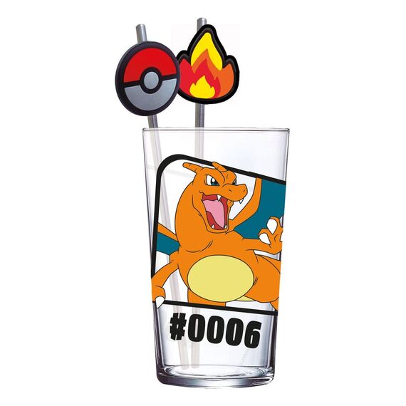 Pokémon Glass Tumbler with Straws Charizard 480 ml