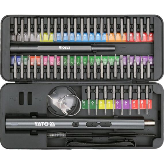 YATO Cordless Screwdriver Set with Bits 3.7 V, 56 Pieces, YT-25770