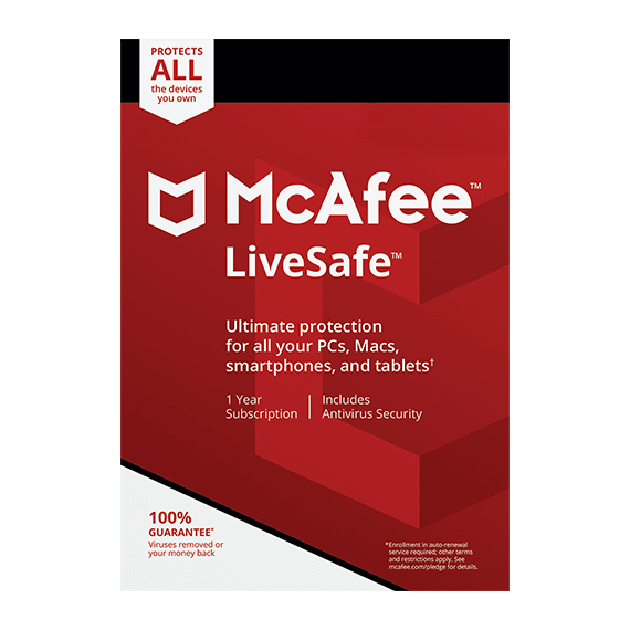 McAfee LiveSafe (Latest Version) 1 Device, 1 Year, ESD