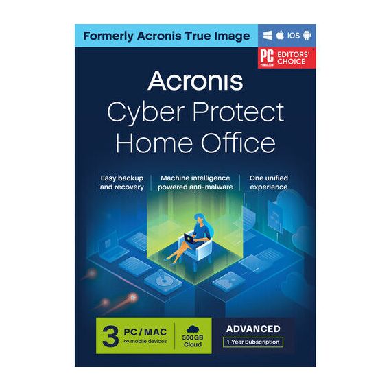 Acronis Cyber ​​Protect Home Office Advanced for Windows & MAC + 500 GB cloud storage - 3 Users - 1 Year -  Multilingual - Ηλεκτρονική Άδεια | Techbox