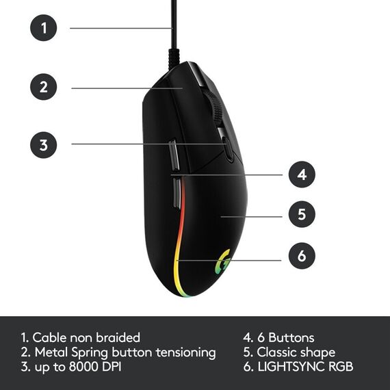 Logitech - G203 LIGHTSYNC Gaming Mouse Black / Computers | Techbox