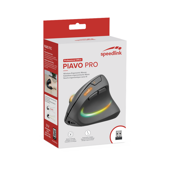 Speedlink - PIAVO PRO Illuminated Rechargeable Vertical Ergonomic Mouse - wireless, rubber-black / Computers - Mice - Keyboards & Mice - Techbox