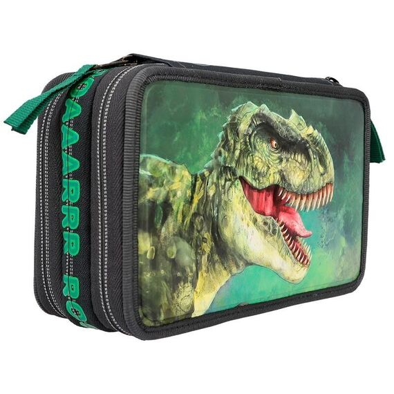 Dino World - Triple Pencil Case - Green With 3D Effect - ( 0412475 ) / Toys |  Techbox