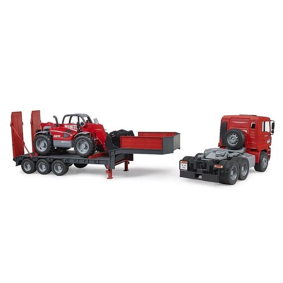 Bruder - MAN TGA truck with low loader trailer & Manitou telehandler (02774) / Toys