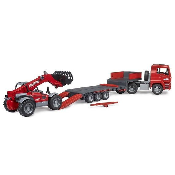 Bruder - MAN TGA truck with low loader trailer & Manitou telehandler (02774) / Toys