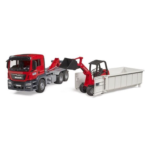 Bruder - MAN TGS truck with roll-off container & Schäffer yard loader (03767) / Toys - Αταξινόμητα -  - Techbox