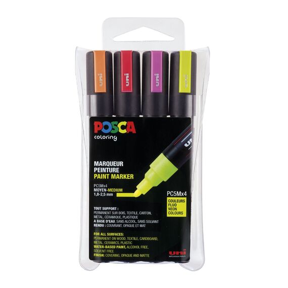 Posca - PC5M - Medium Tip Pen - Neon colors, 4 pc / Toys | Techbox