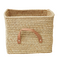 Rice - Small Square Raffia Basket with Leather Handles - Natural / Baby and Children