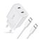 Tech-Protect C20W 2x USB-C PD 20W charger with USB-C / USB-C cable - white - Travel Chargers - Smartphone Chargers - Techbox