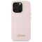 Guess Silicone Script Metal Logo &amp; Frame iPhone 16 Pro Case - Pink | Techbox
