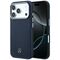 Mercedes Leather Semi Wrap Wood Effect MagSafe Case for iPhone 17 Pro - Navy Blue