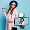 Selfie stick WR1YXS telescopic tripod 0.71m with round lamp - black