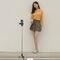 Selfie stick WH1YXS telescopic tripod 1m with round lamp and phone holder - black