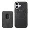 Synthetic Leather iPhone 17 Case with Detachable MagSafe Compatible Card Holder - Black